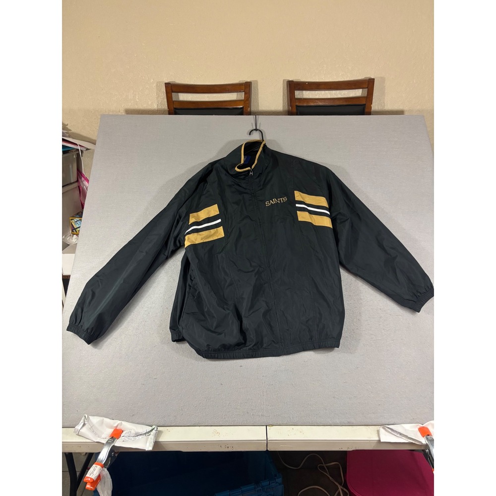 Reebok NFL New Orleans Saints Windbreaker Jacket Mens XL Black Full Zip Mesh